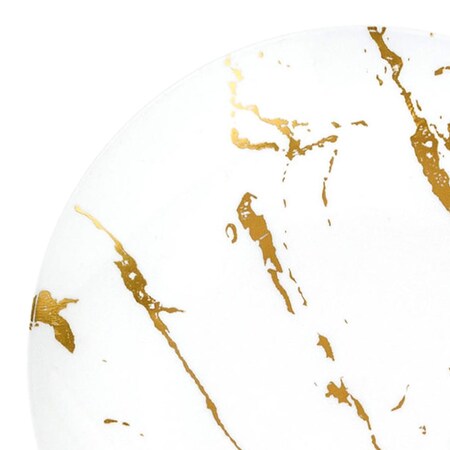 Smarty Had A Party 10.25" White with Gold Marble Stroke Round Disposable Plastic Dinner Plates (120 Plates), 120PK 900WG-CASE
